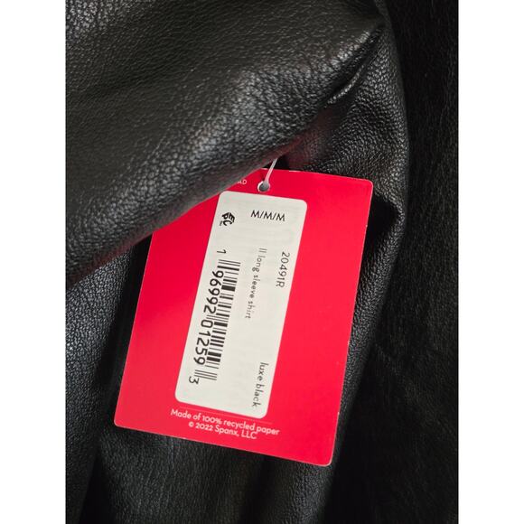 SPANX Women's Leather Like Oversized Shacket Size Medium Black Button Front- NEW - Picture 10 of 11